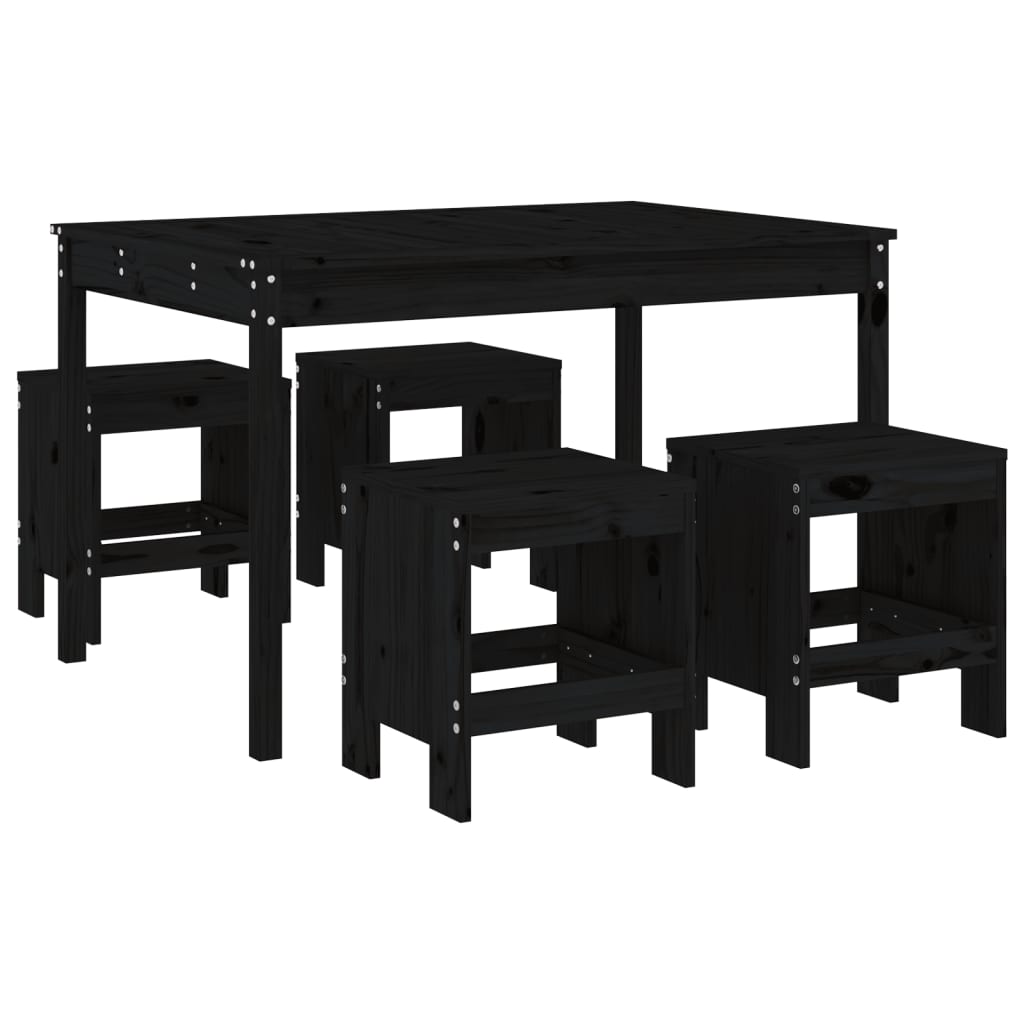 5 Piece Garden Dining Set Black Solid Wood Pine