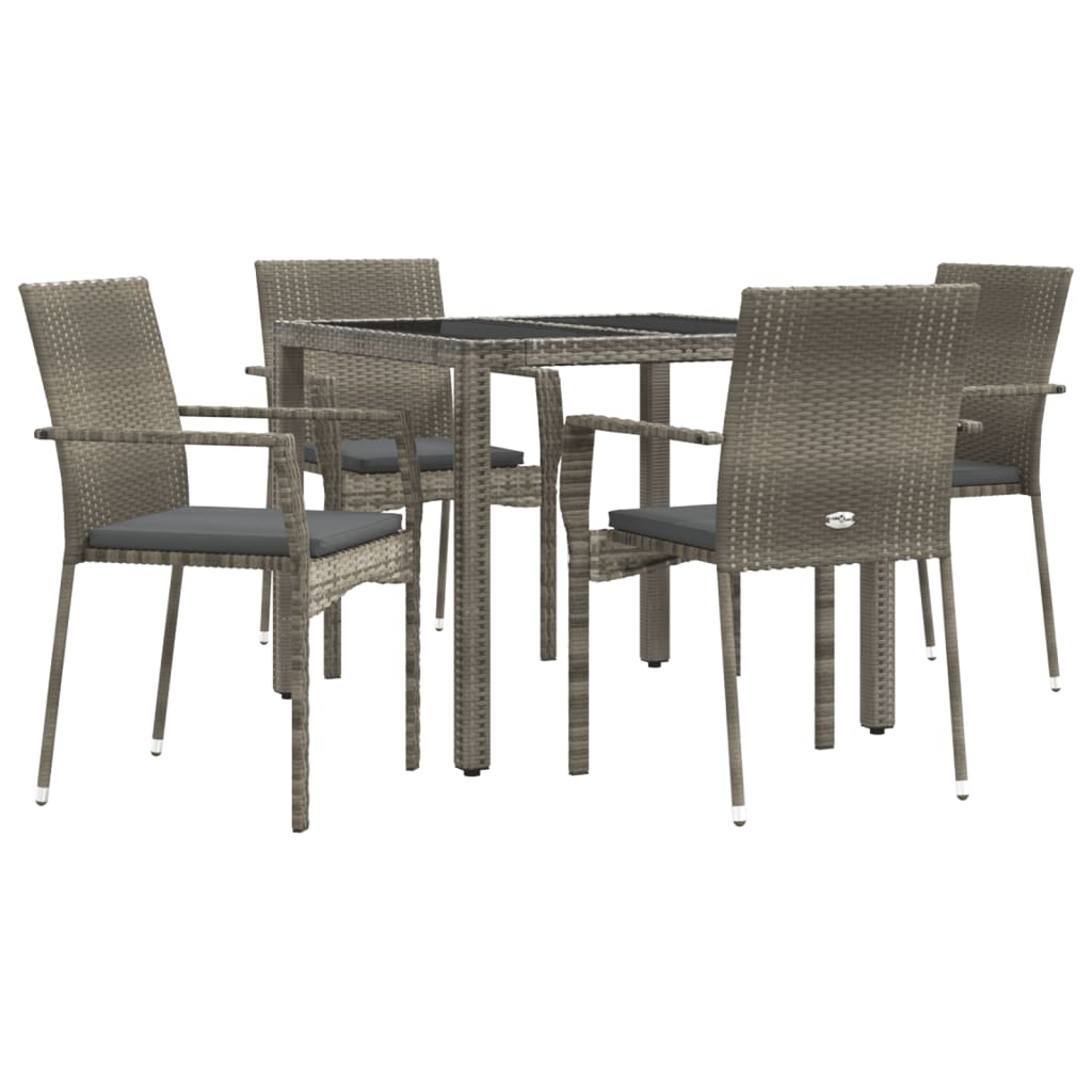 5 Piece Garden Dining Set with Cushions Grey Poly Rattan