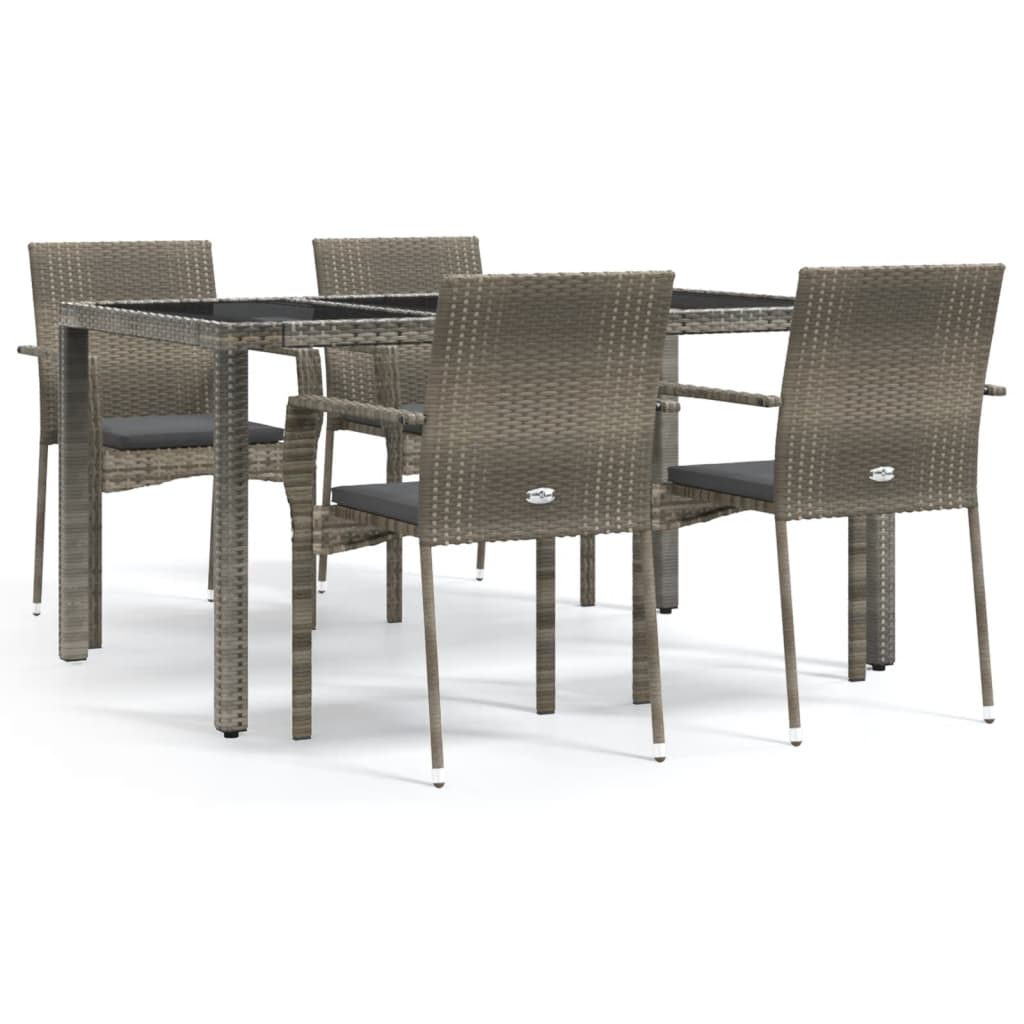 5 Piece Garden Dining Set with Cushions Grey Poly Rattan