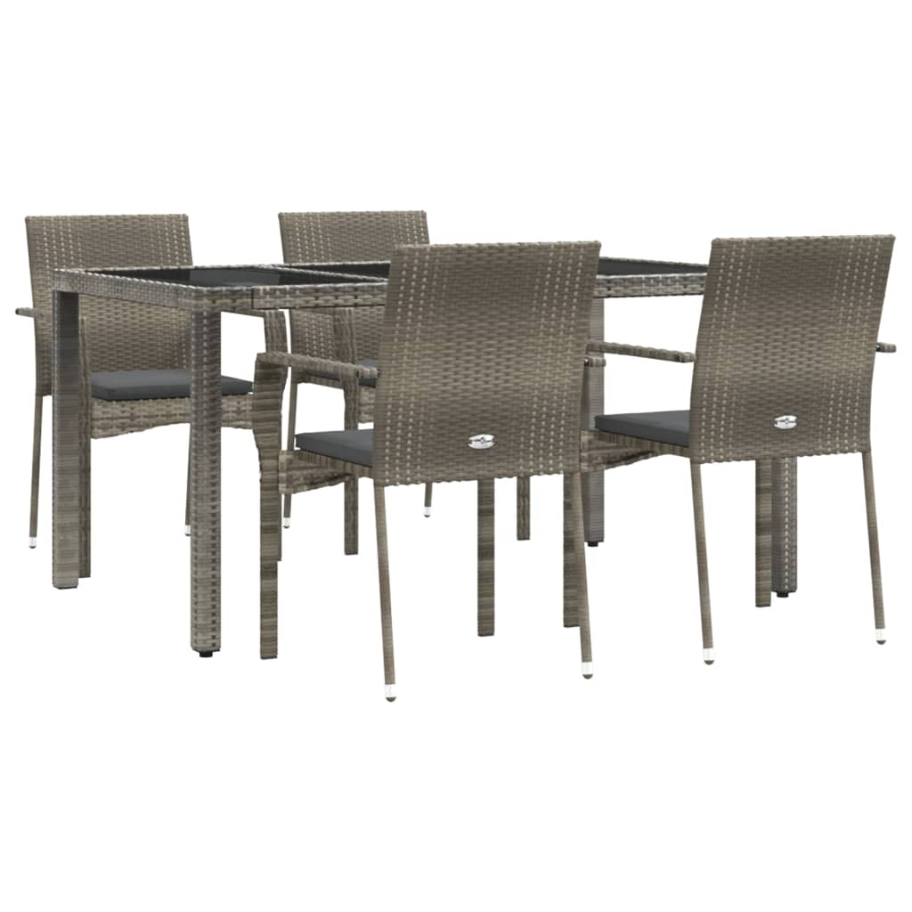 5 Piece Garden Dining Set with Cushions Grey Poly Rattan
