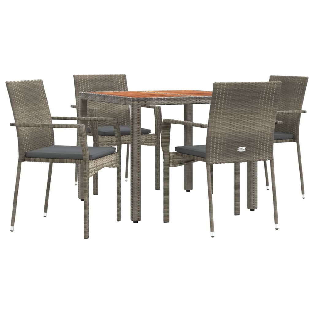5 Piece Garden Dining Set with Cushions Grey Poly Rattan