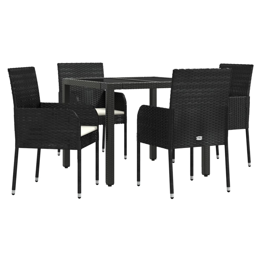 5 Piece Garden Dining Set with Cushions Black Poly Rattan