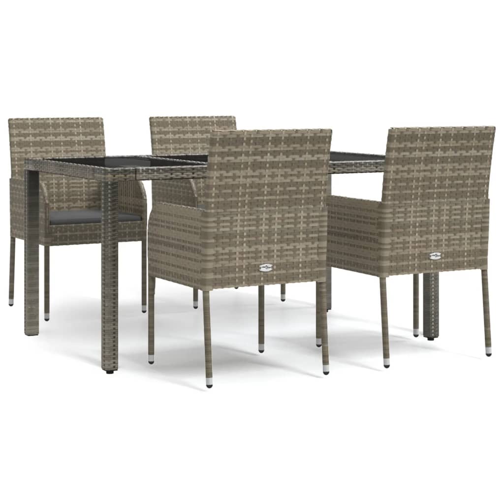 5 Piece Garden Dining Set with Cushions Grey Poly Rattan