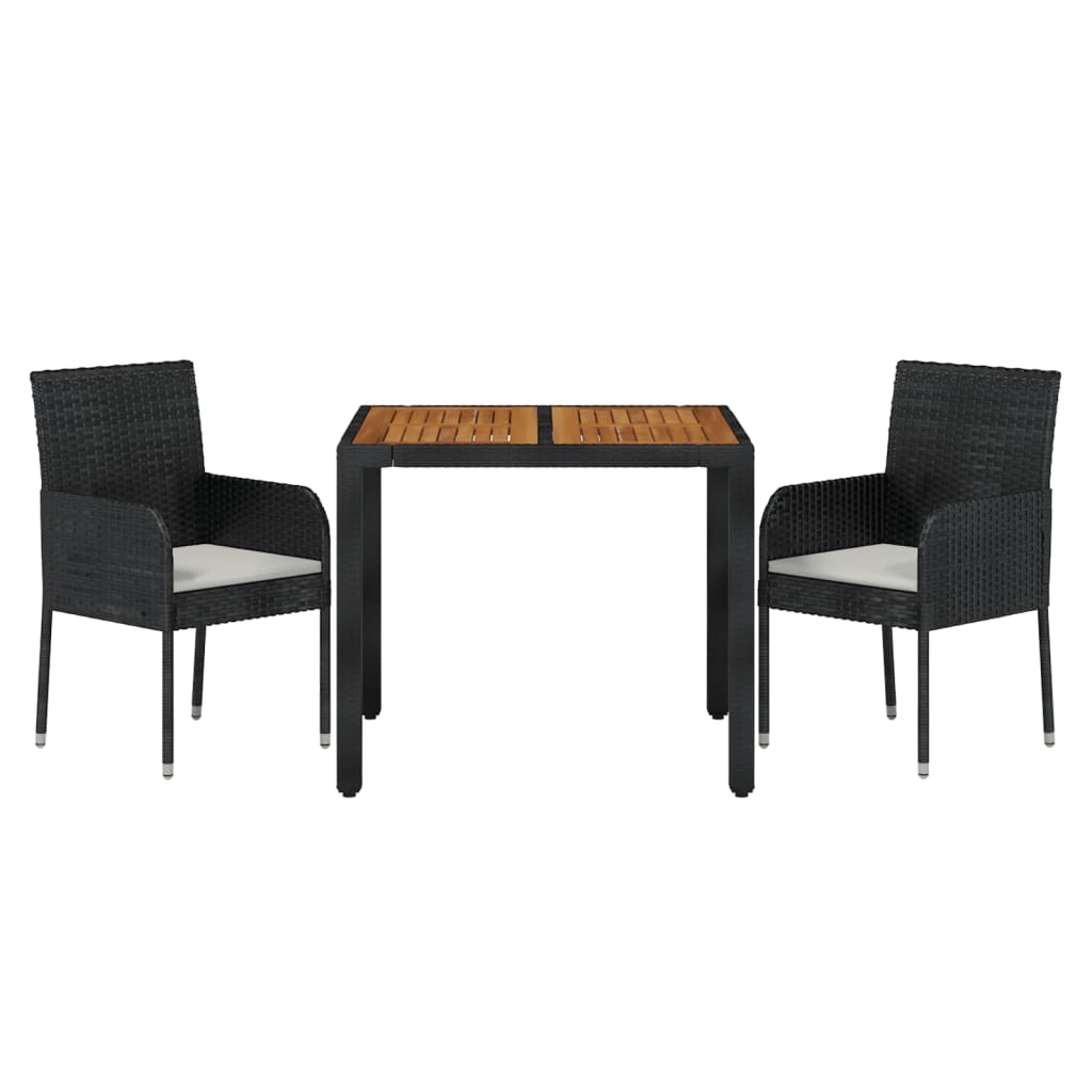 3 Piece Garden Dining Set with Cushions Black Poly Rattan