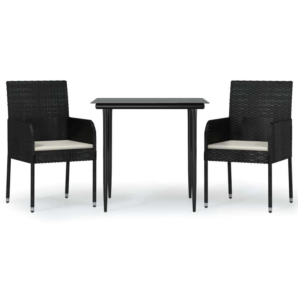 3 Piece Garden Dining Set with Cushions Black Poly Rattan