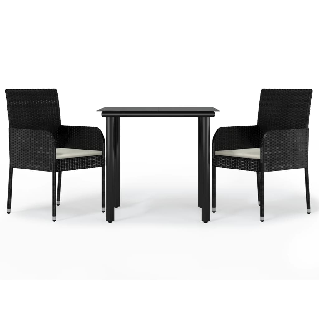 3 Piece Garden Dining Set with Cushions Black Poly Rattan