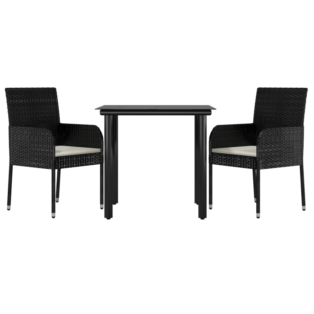 3 Piece Garden Dining Set with Cushions Black Poly Rattan