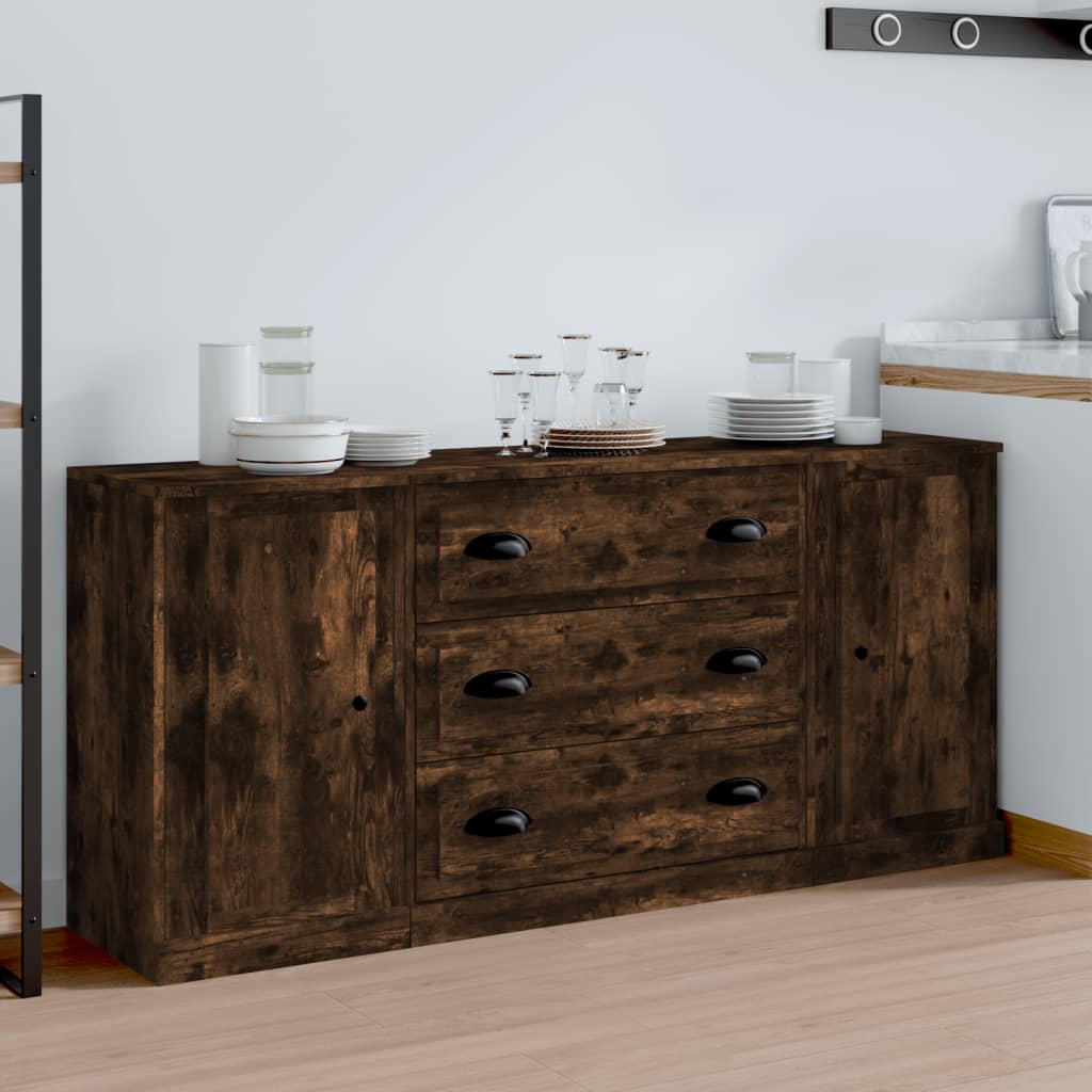 Sideboards 3 pcs Smoked Oak Engineered Wood