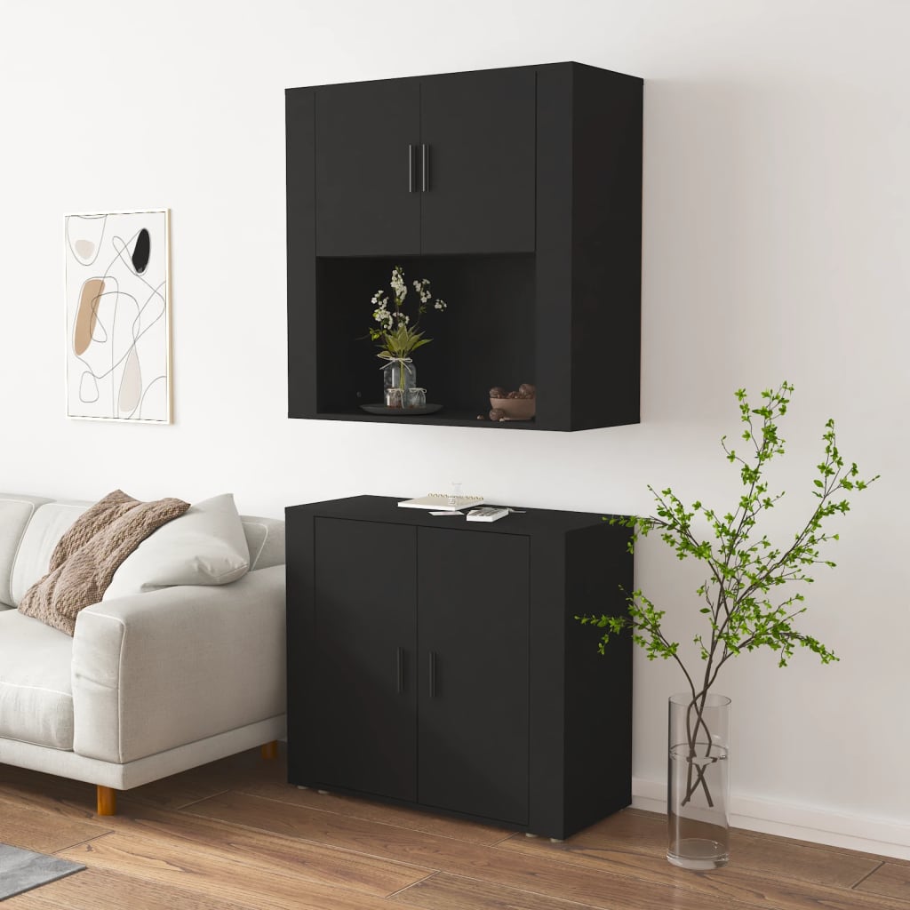 Highboard Black Engineered Wood