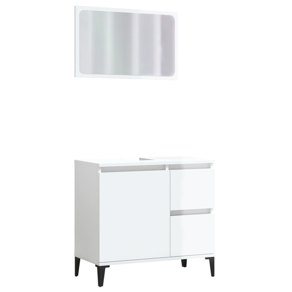 2 Piece Bathroom Furniture Set High Gloss White Engineered Wood