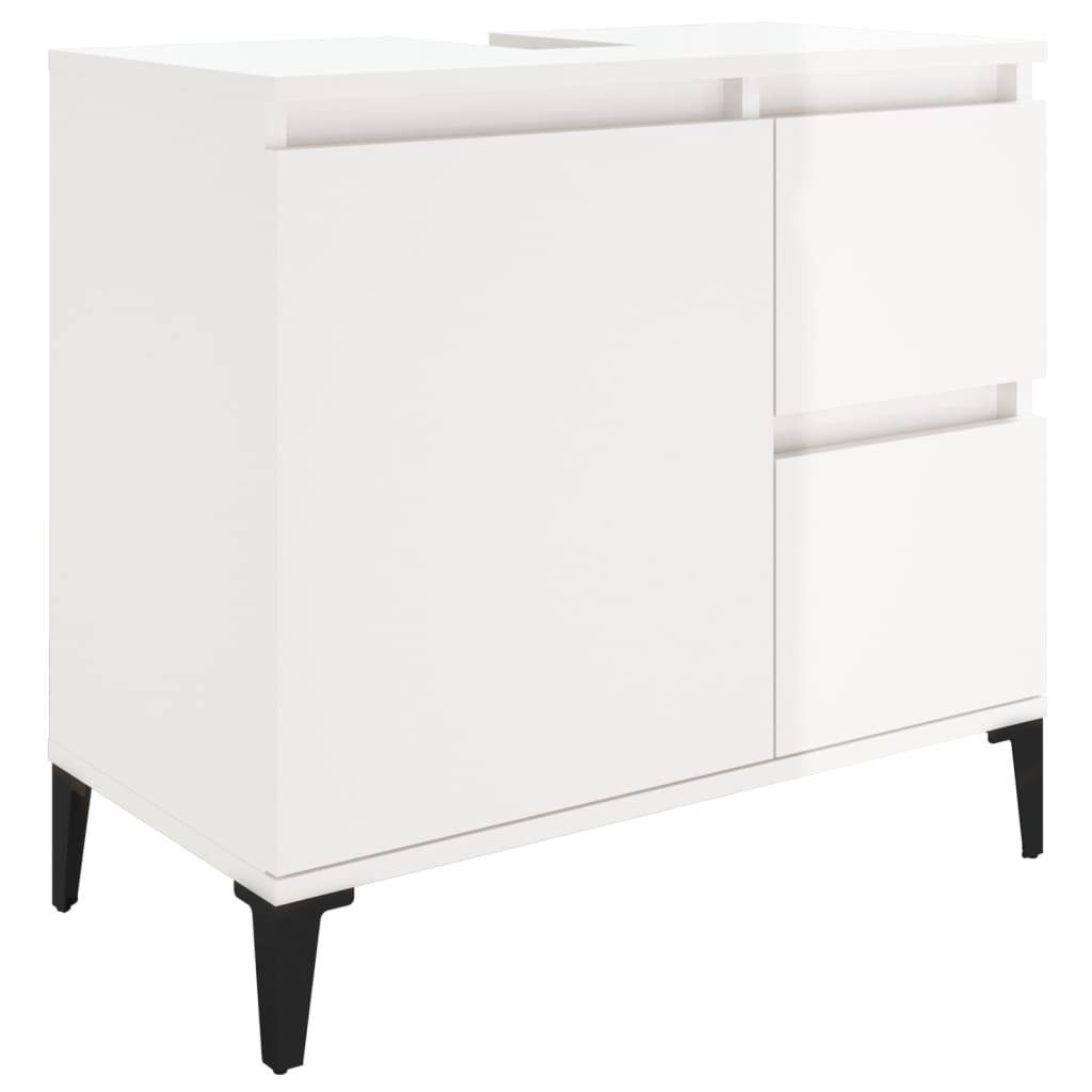 2 Piece Bathroom Furniture Set High Gloss White Engineered Wood
