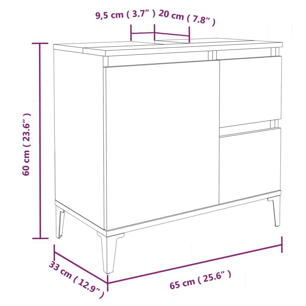 2 Piece Bathroom Furniture Set High Gloss White Engineered Wood