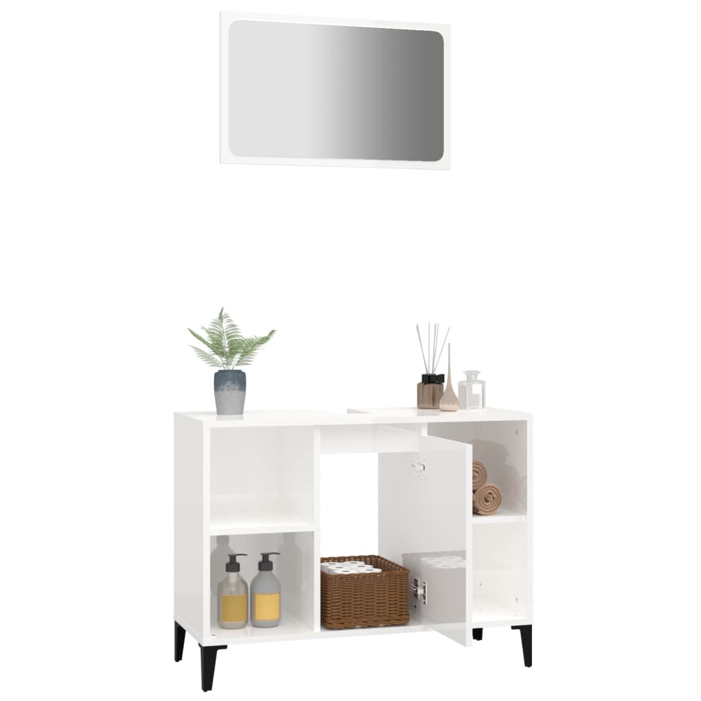 2 Piece Bathroom Furniture Set High Gloss White Engineered Wood
