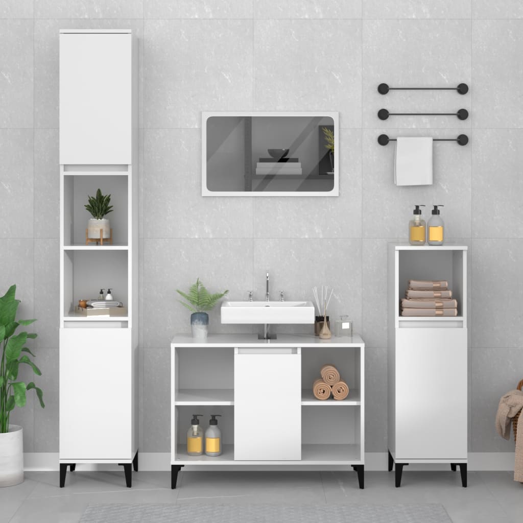 2 Piece Bathroom Furniture Set High Gloss White Engineered Wood