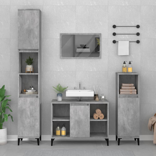 2 Piece Bathroom Furniture Set Concrete Grey Engineered Wood
