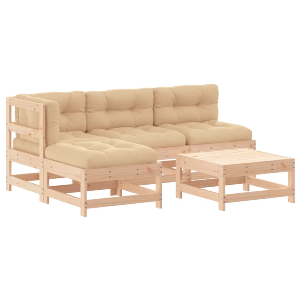 5 Piece Garden Lounge Set with Cushions Solid Wood