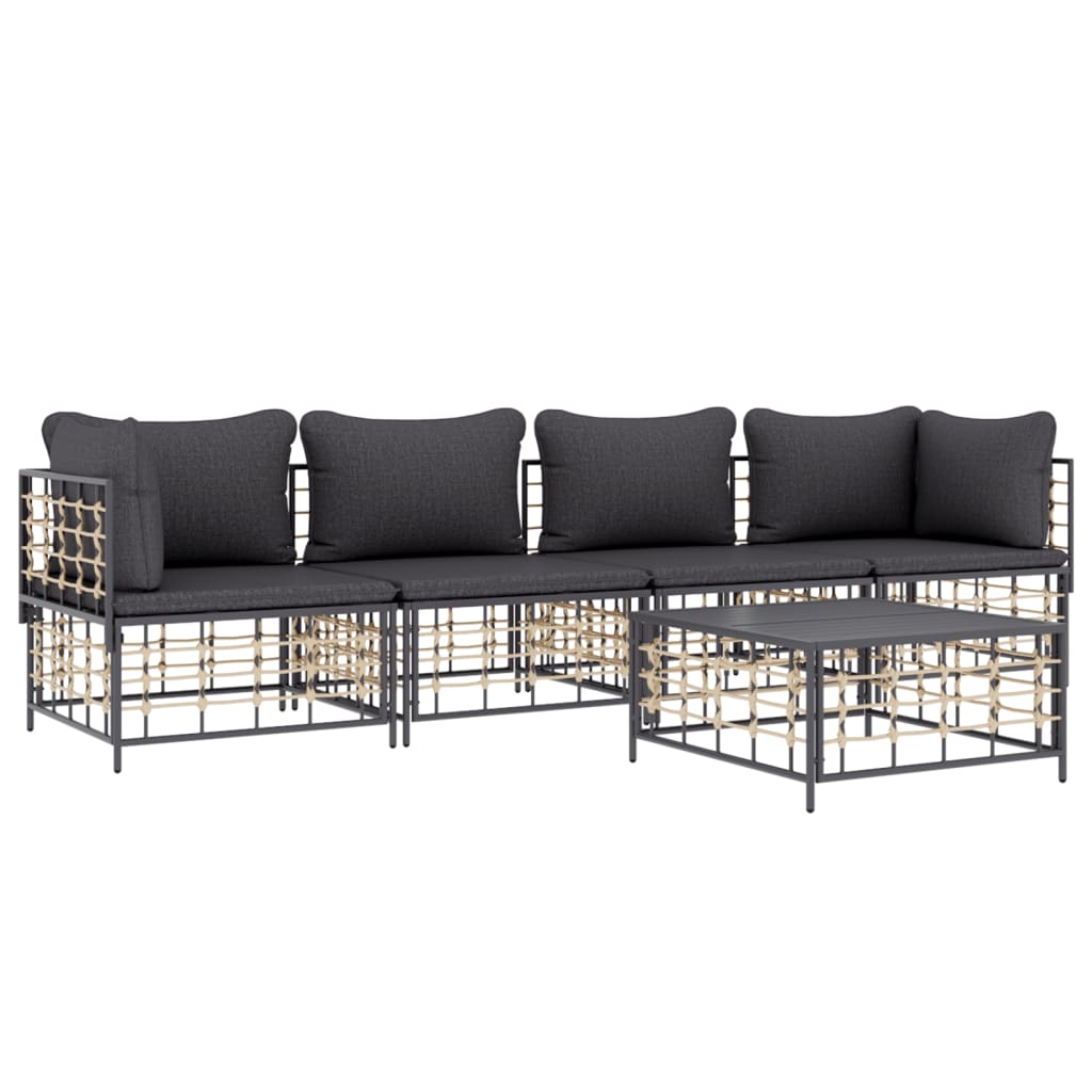 5 Piece Garden Lounge Set with Cushions Anthracite Poly Rattan