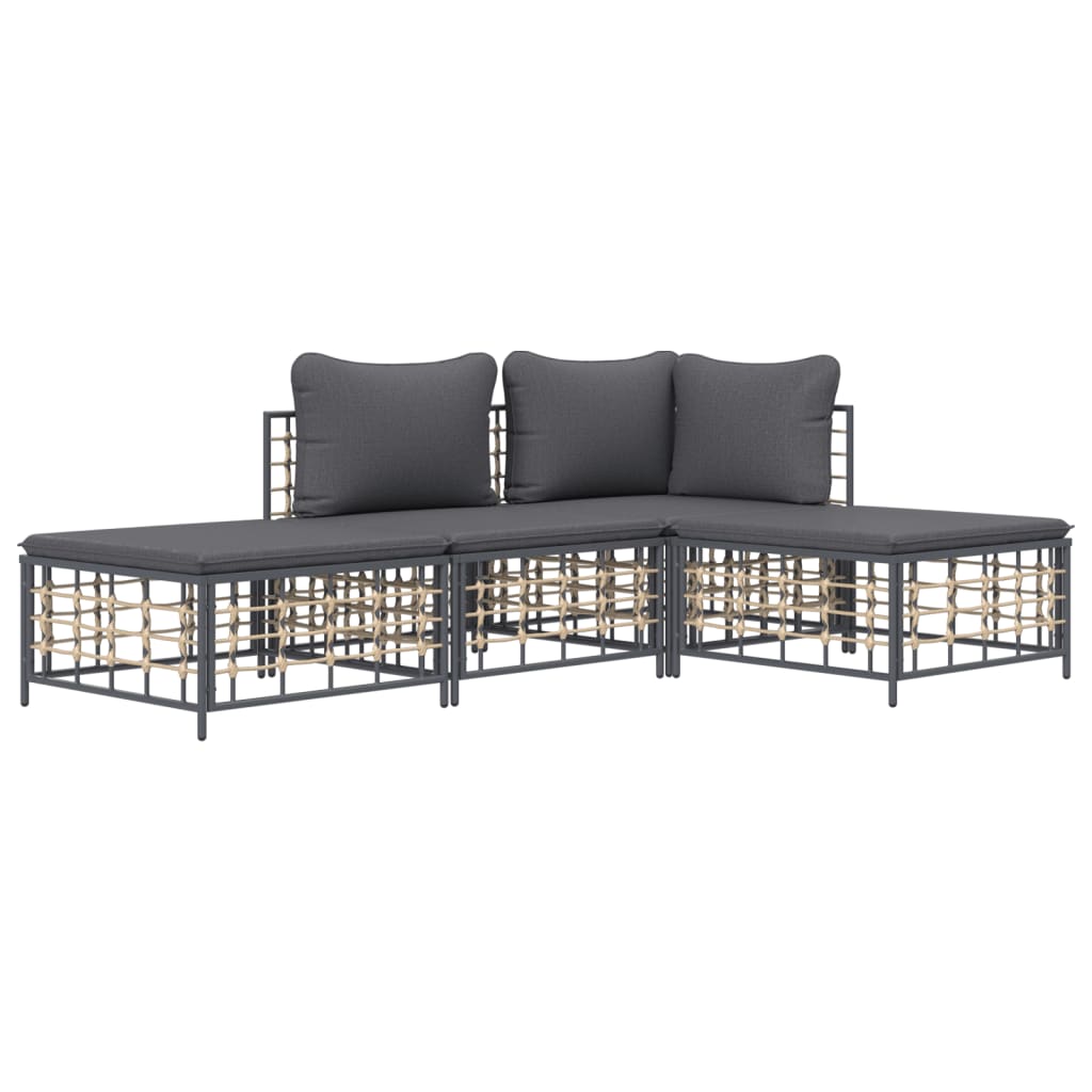 4 Piece Garden Lounge Set with Cushions Anthracite Poly Rattan
