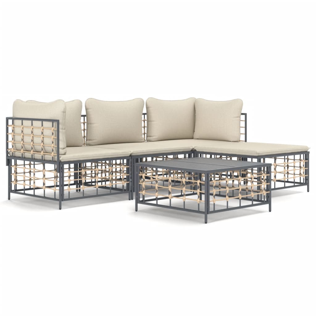 4 Piece Garden Lounge Set with Cushions Anthracite Poly Rattan