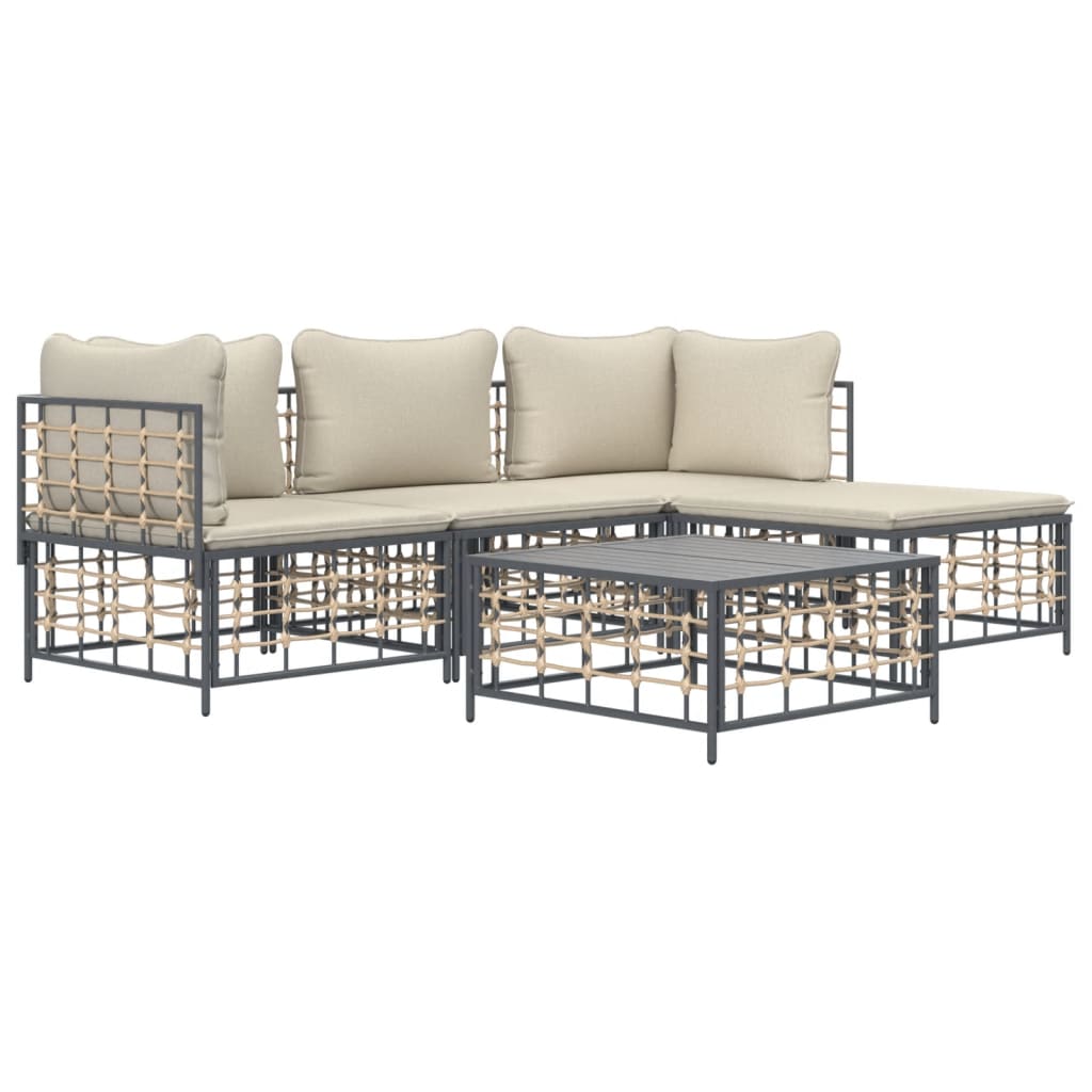 4 Piece Garden Lounge Set with Cushions Anthracite Poly Rattan