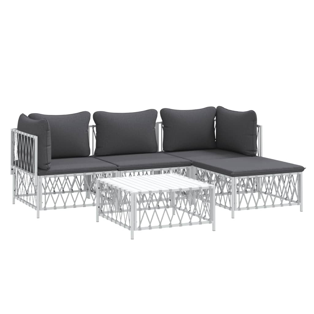 5 Piece Garden Lounge Set with Cushions White Steel