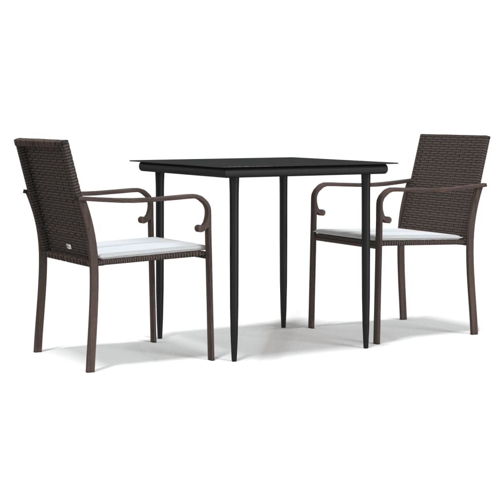 3 Piece Garden Dining Set with Cushions Poly Rattan and Steel