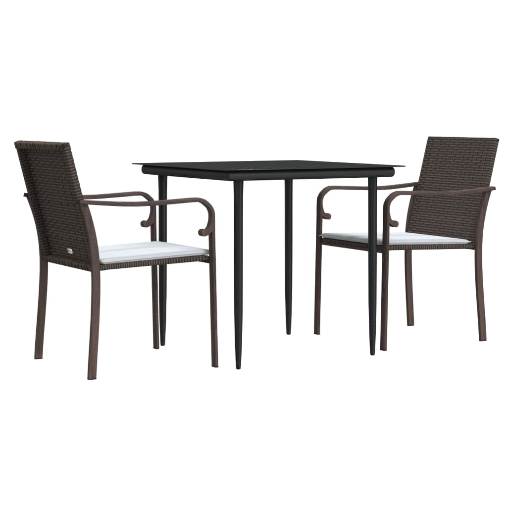 3 Piece Garden Dining Set with Cushions Poly Rattan and Steel