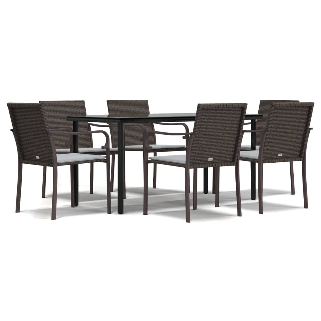 7 Piece Garden Dining Set with Cushions Poly Rattan and Steel