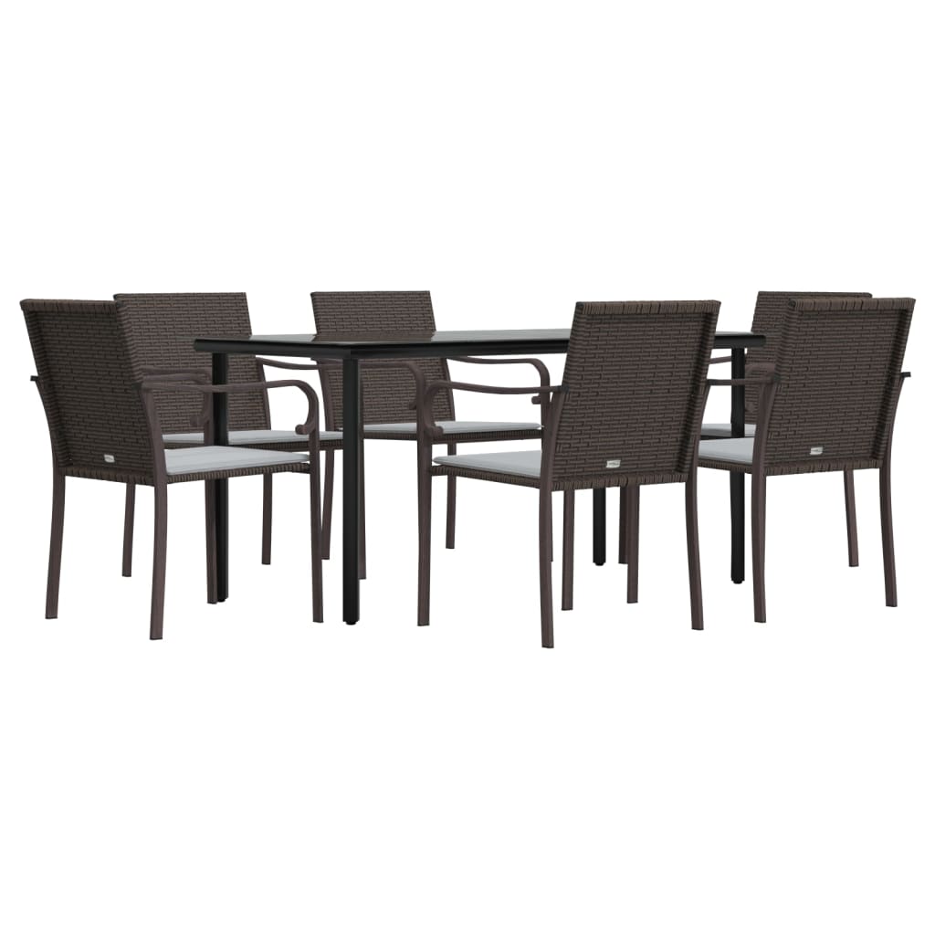7 Piece Garden Dining Set with Cushions Poly Rattan and Steel