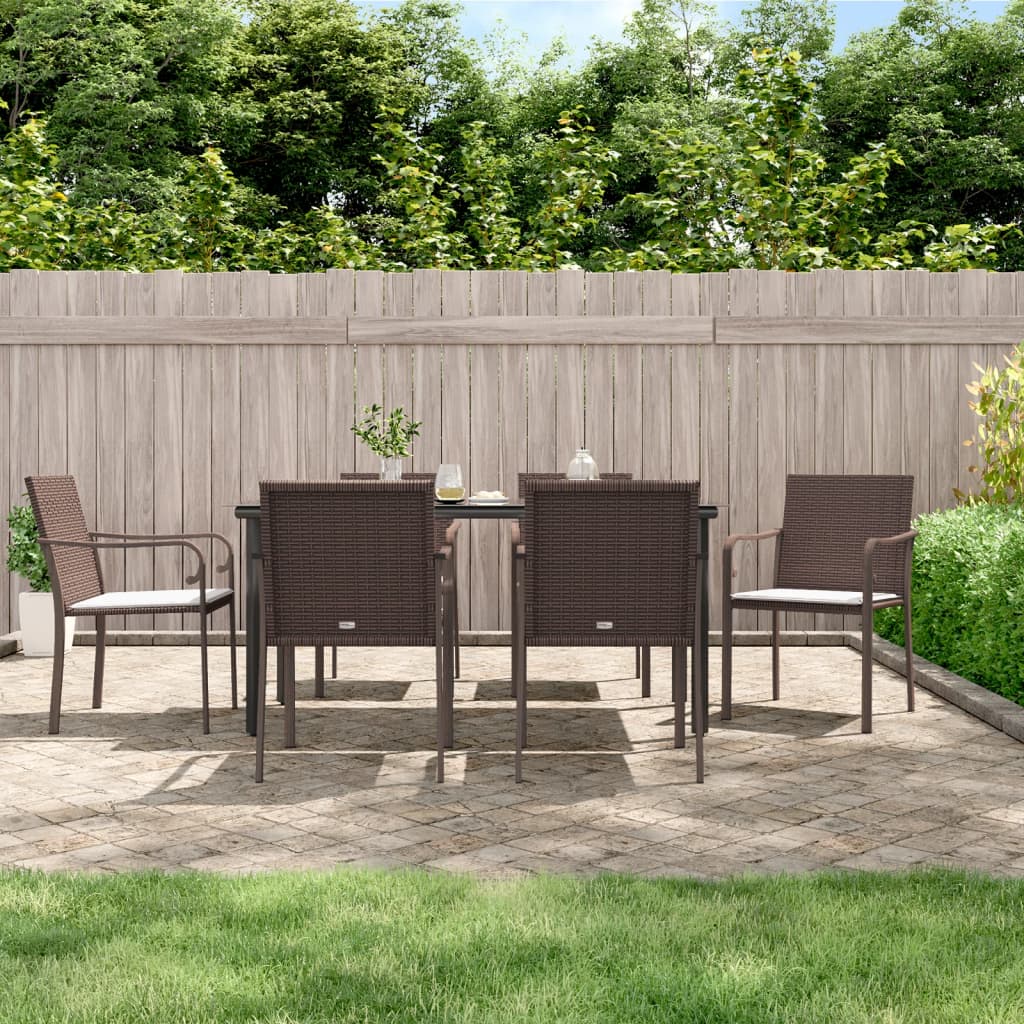 7 Piece Garden Dining Set with Cushions Poly Rattan and Steel