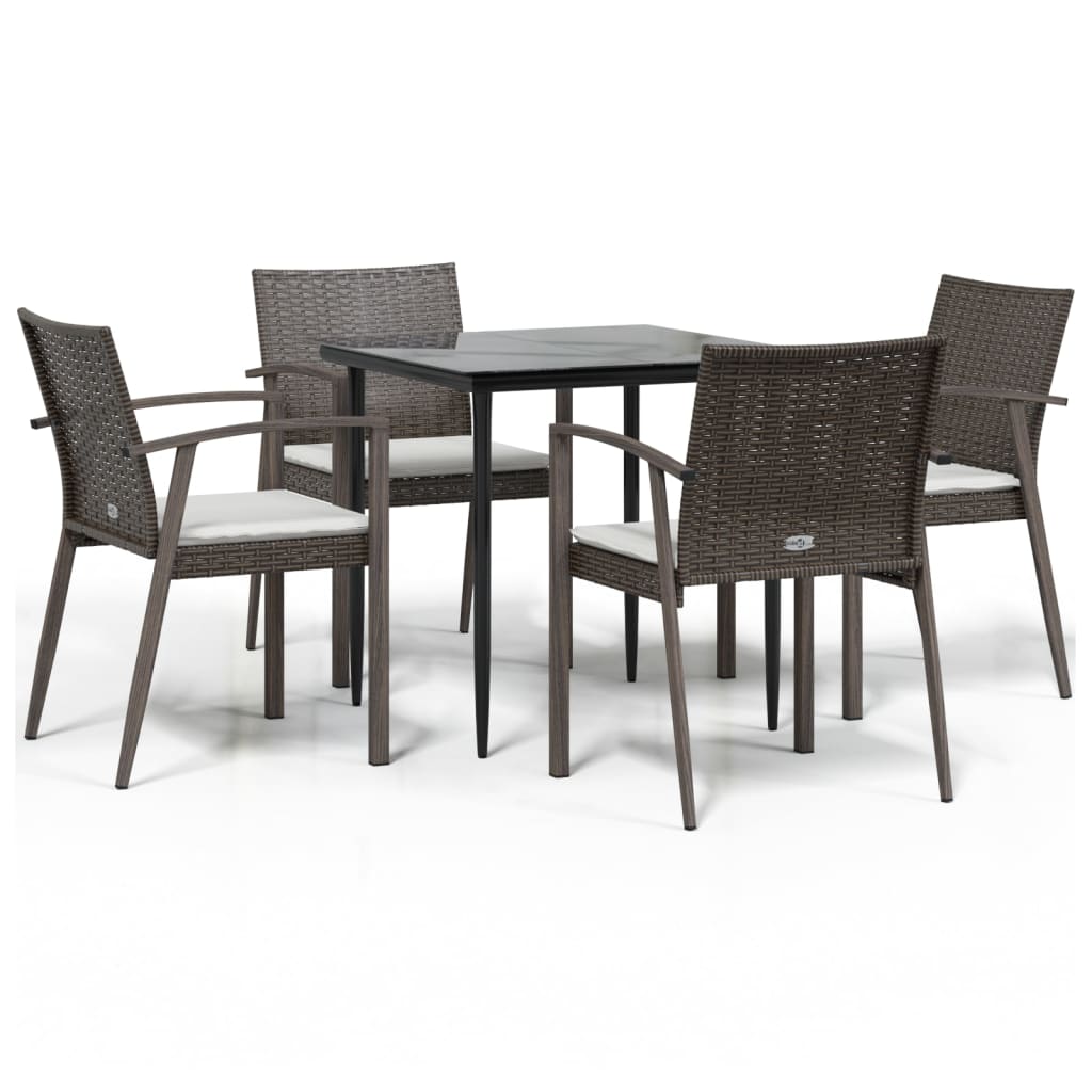 5 Piece Garden Dining Set with Cushions Poly Rattan and Steel