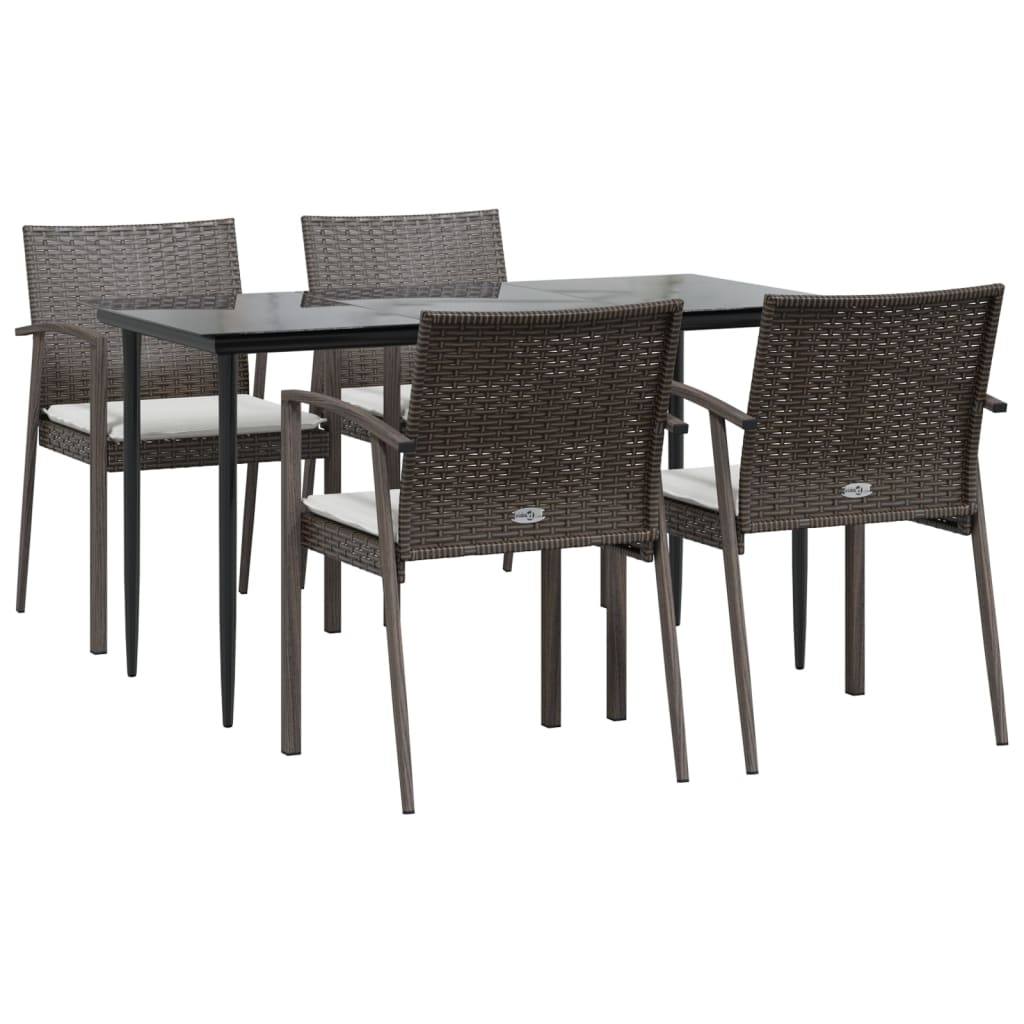 5 Piece Garden Dining Set with Cushions Poly Rattan and Steel