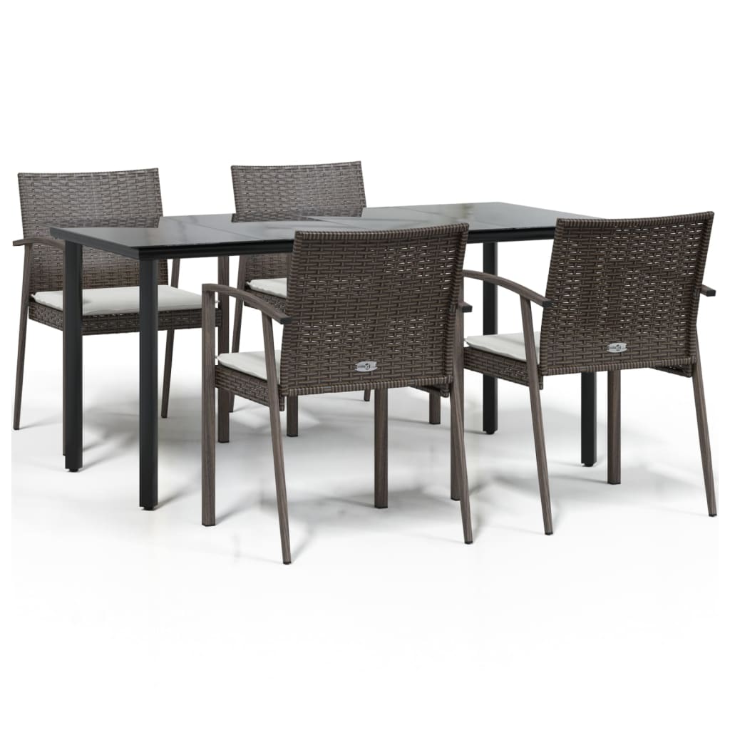 5 Piece Garden Dining Set with Cushions Poly Rattan and Steel