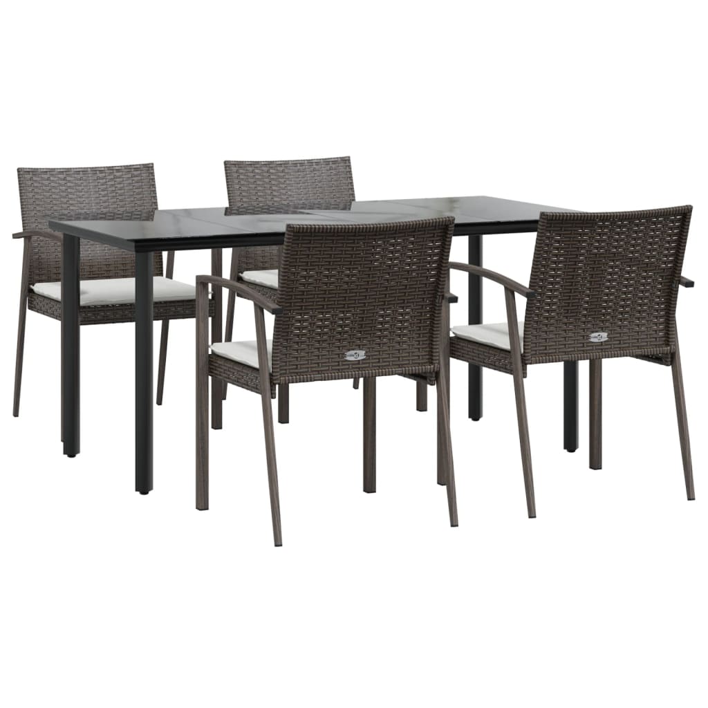 5 Piece Garden Dining Set with Cushions Poly Rattan and Steel