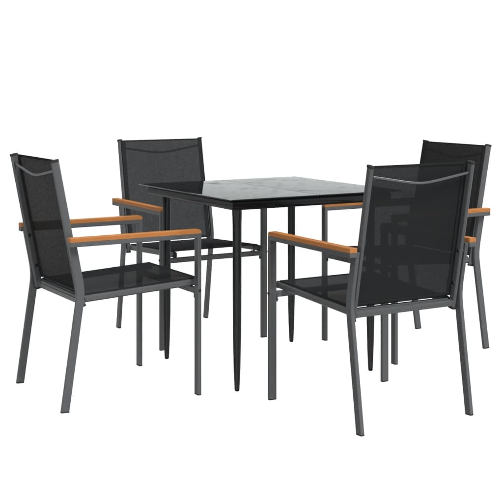 5 Piece Garden Dining Set Black Textilene and Steel
