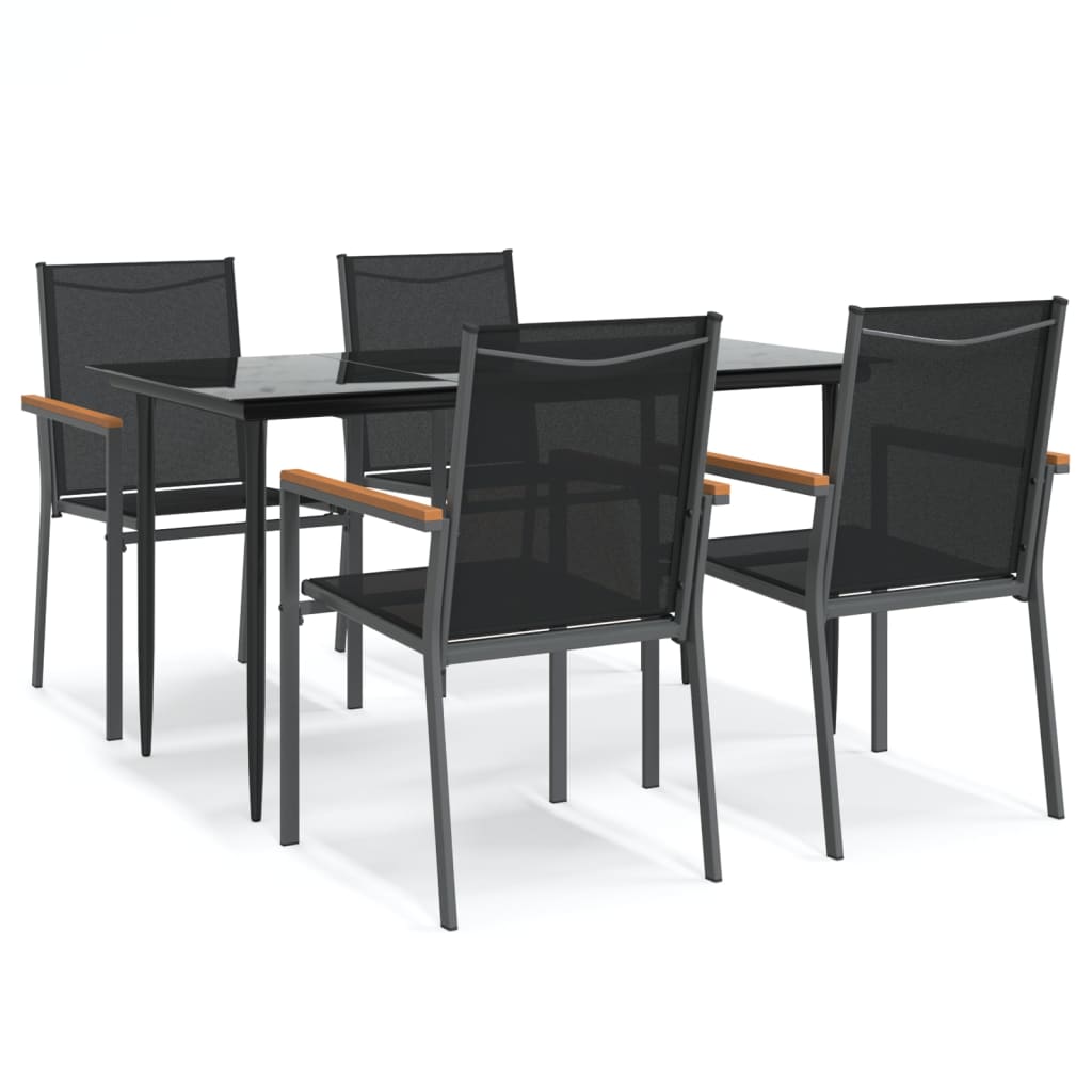 5 Piece Garden Dining Set Black Textilene and Steel