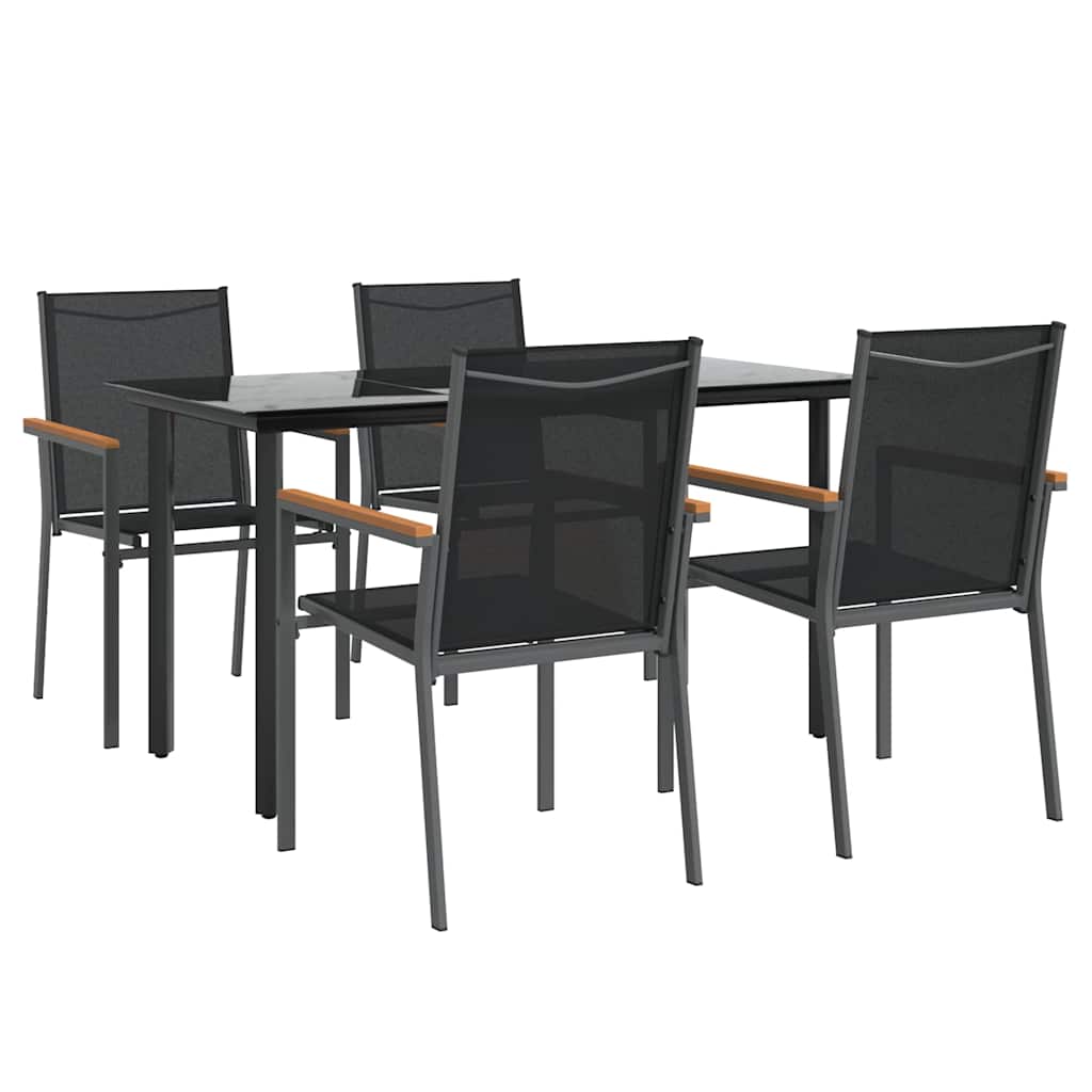 5 Piece Garden Dining Set Black Textilene and Steel