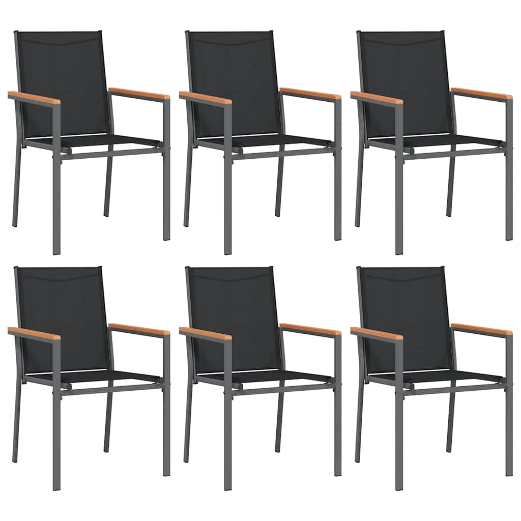 7 Piece Garden Dining Set Black Textilene and Steel
