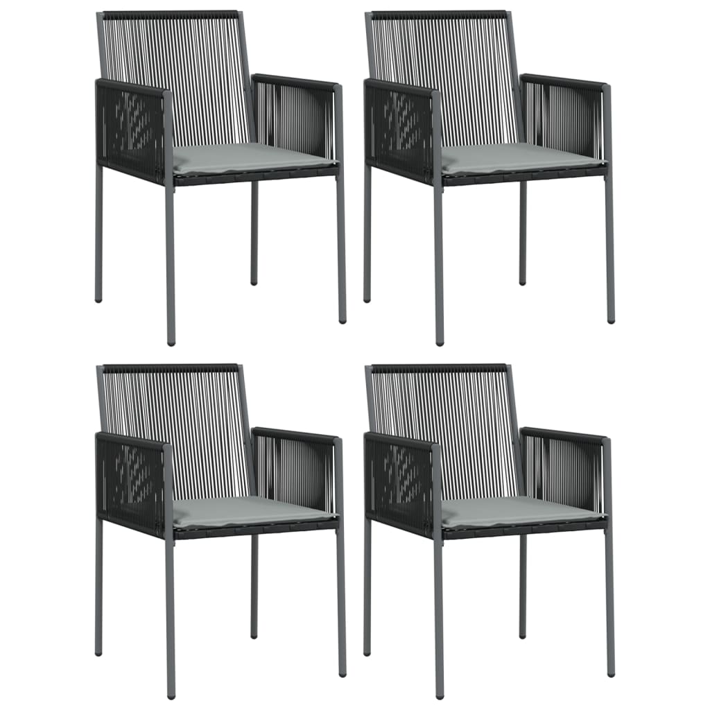 5 Piece Garden Dining Set with Cushions Black Poly Rattan and Steel