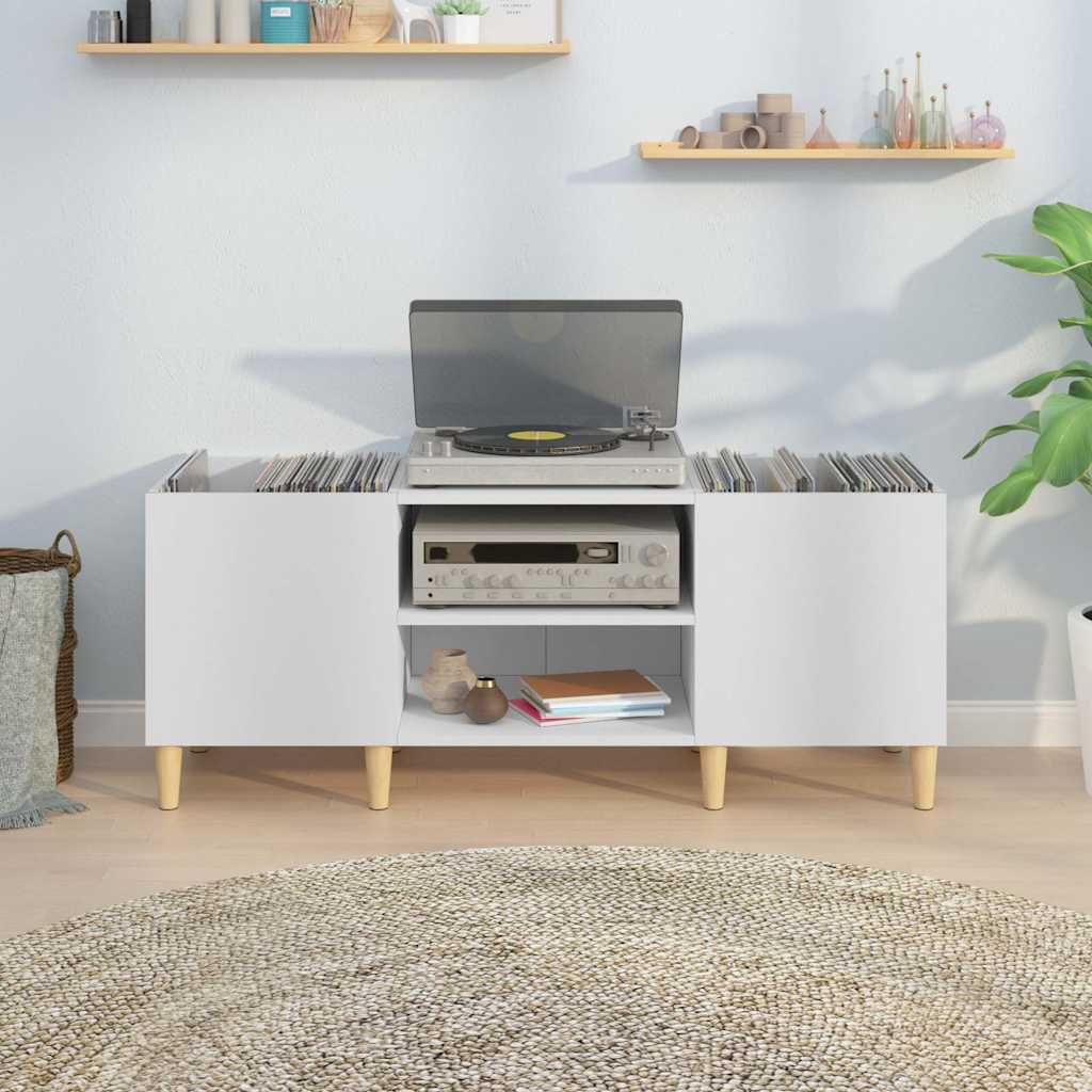 Record Cabinet White 121x38x48 cm Engineered Wood