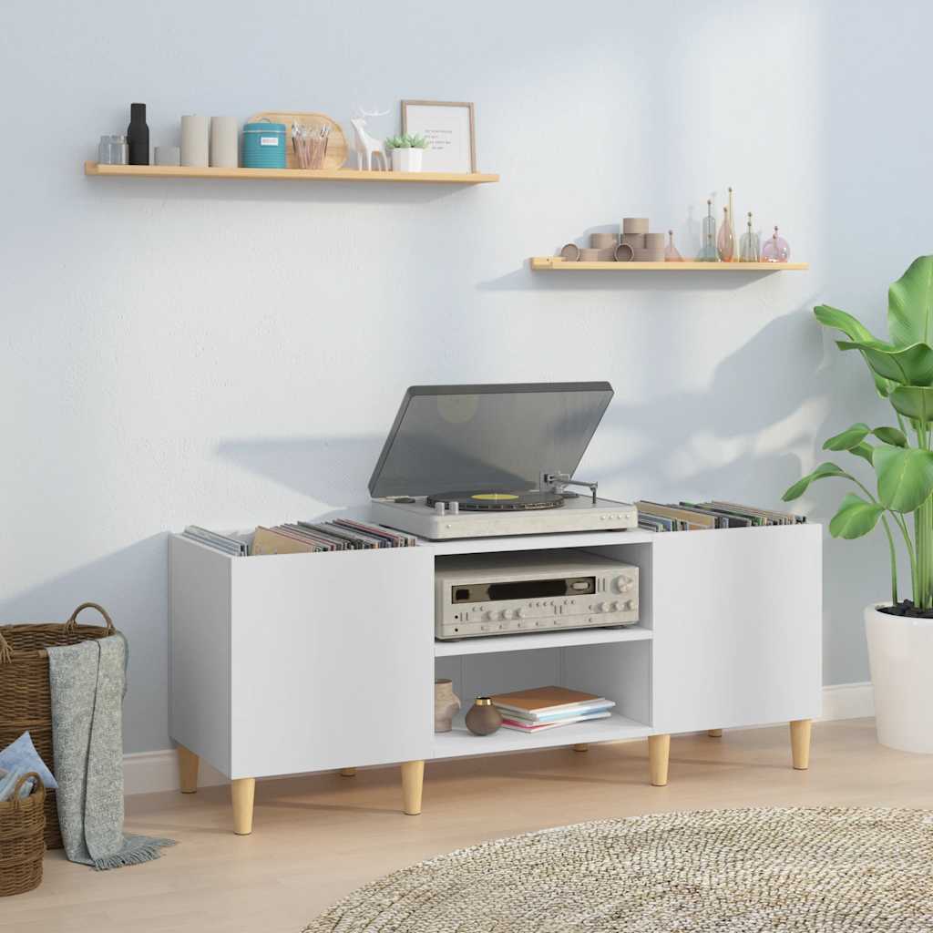 Record Cabinet White 121x38x48 cm Engineered Wood