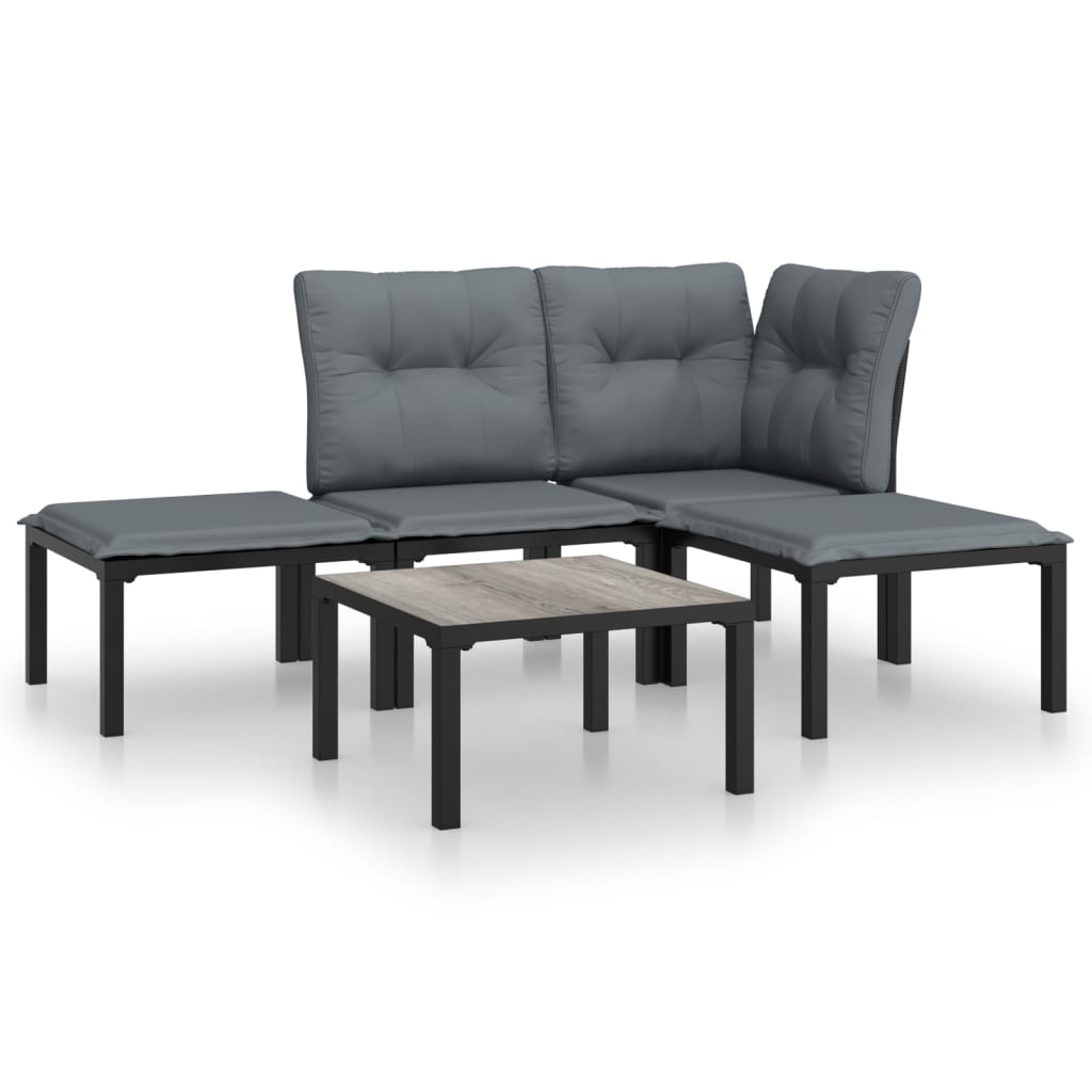 5 Piece Garden Lounge Set Black and Grey Poly Rattan