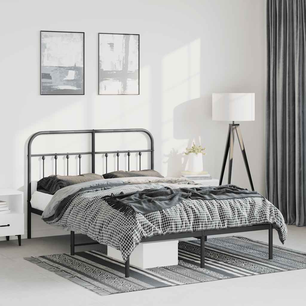 Metal Bed Frame without Mattress with Headboard Black 150x200 cm