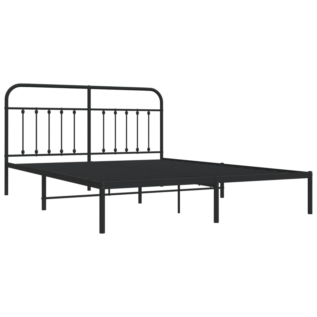 Metal Bed Frame without Mattress with Headboard Black 183x203 cm King