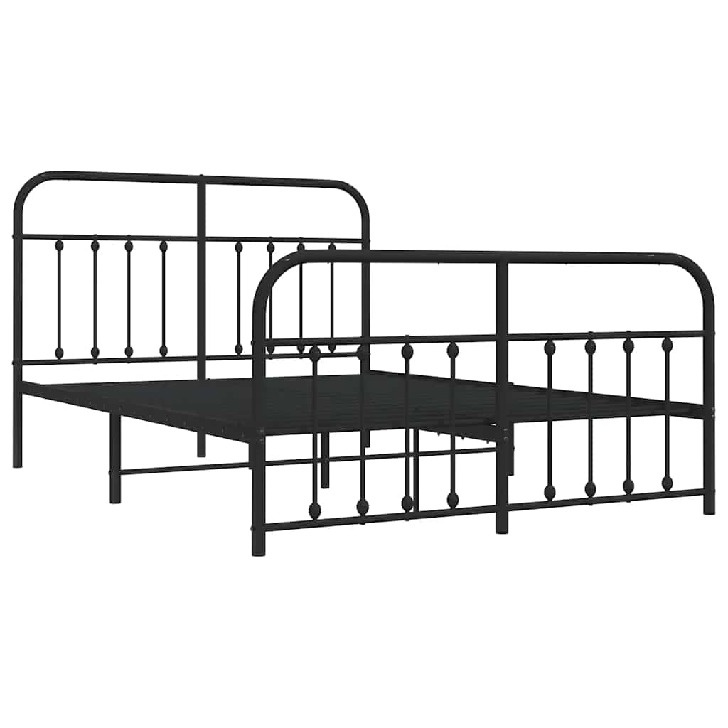 Metal Bed Frame without Mattress with Footboard Black 135x190 cm