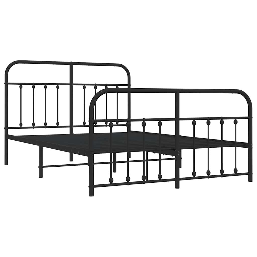 Metal Bed Frame without Mattress with Footboard Black 150x200 cm