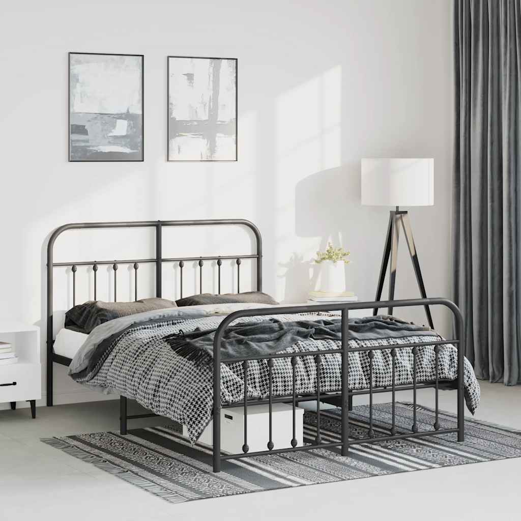 Metal Bed Frame without Mattress with Footboard Black 150x200 cm
