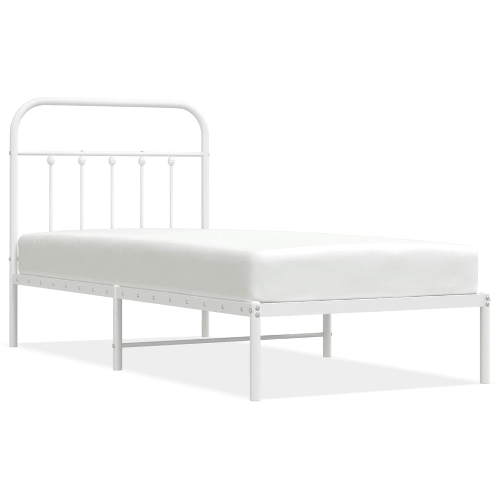 Metal Bed Frame without Mattress with Headboard White 90x190 cm