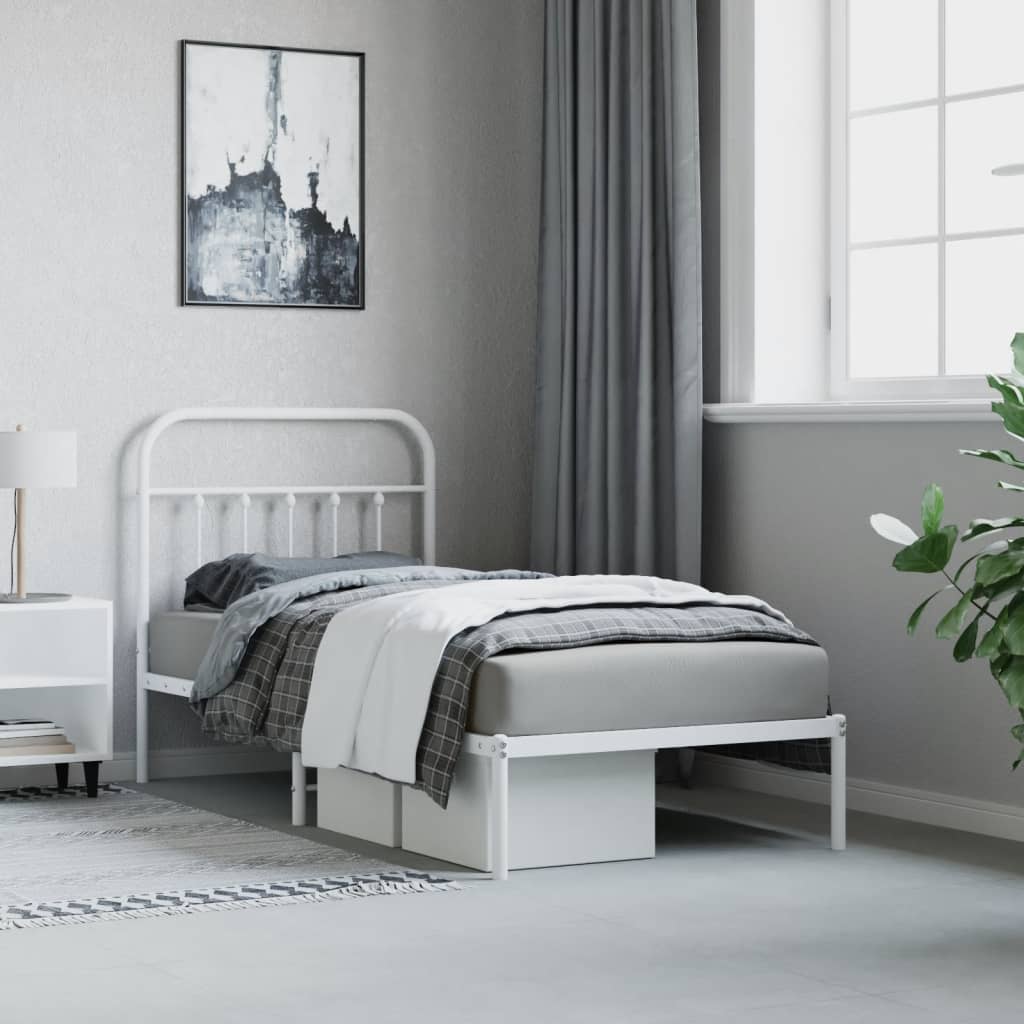 Metal Bed Frame without Mattress with Headboard White 90x190 cm