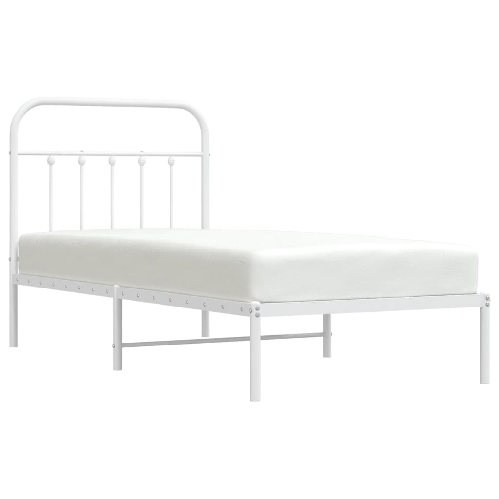Metal Bed Frame without Mattress with Headboard White 90x190 cm